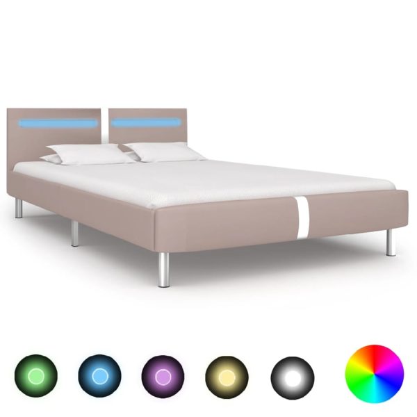 Bushnell Faux Leather Double Bed In Cappuccino With LED | Bed Sava