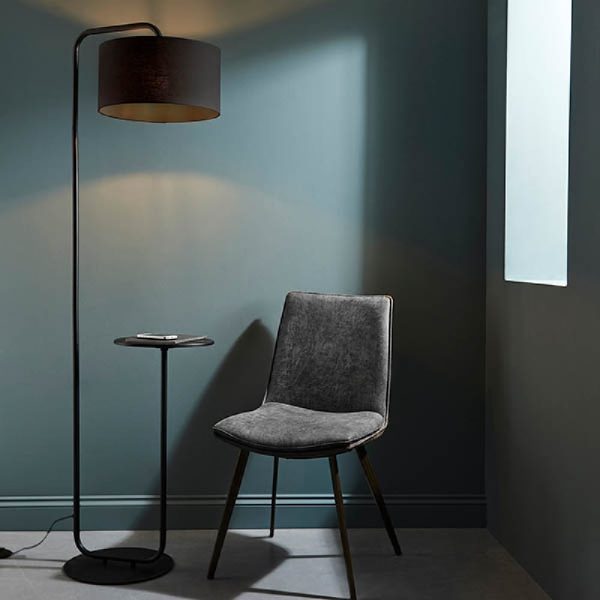 Butte Cylinder Shade Floor Lamp With Table In Matt Black | Bed Sava
