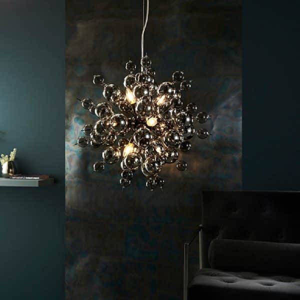 Butte Smoked Glass Pendant Ceiling Light In Chrome | Bed Sava
