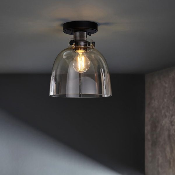 Butte Tinted Glass Shade Ceiling Light In Black Chrome | Bed Sava