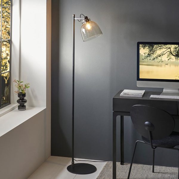 Butte Tinted Glass Shade Floor Lamp In Matt Black | Bed Sava