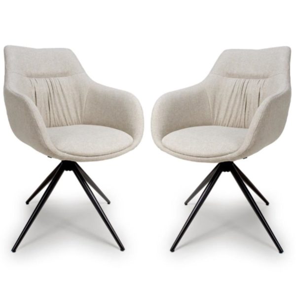 Buxton Natural Fabric Carver Dining Chairs In Pair | Bed Sava