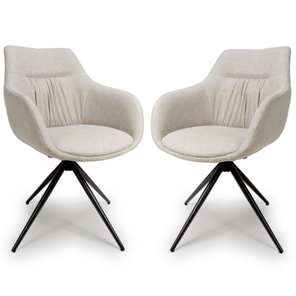 Buxton Natural Fabric Carver Dining Chairs In Pair
