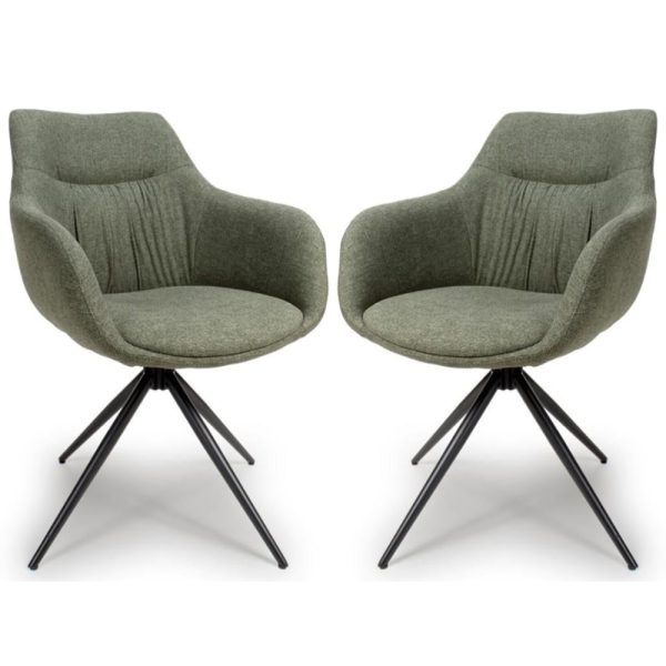 Buxton Sage Fabric Carver Dining Chairs In Pair | Bed Sava