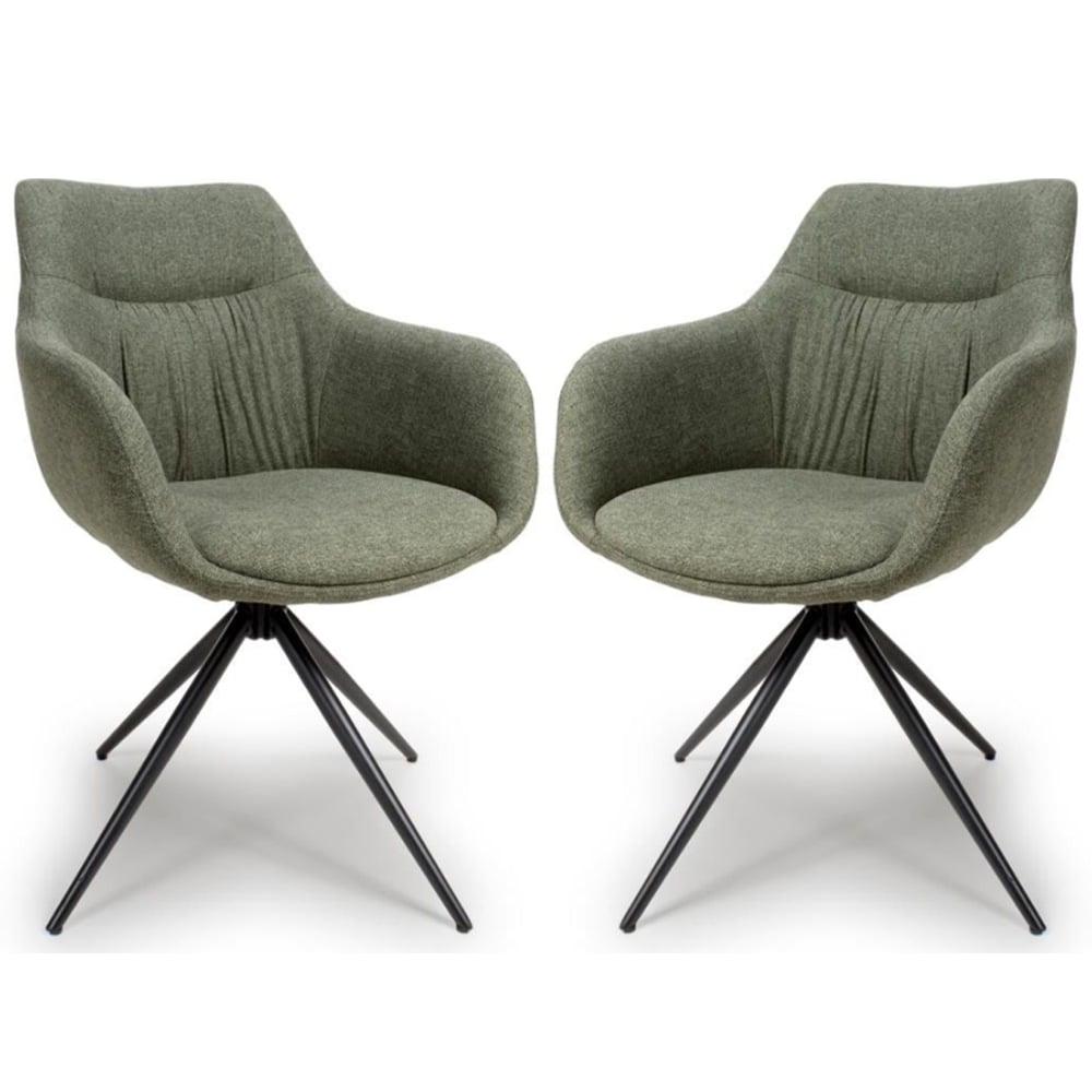 Buxton Sage Fabric Carver Dining Chairs In Pair