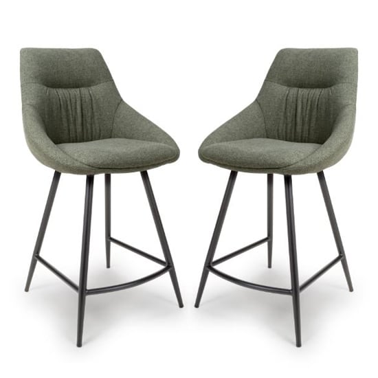 Buxton Sage Counter Fabric Bar Chairs In Pair