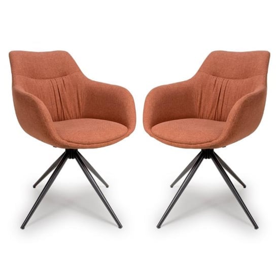 Buxton Swivel Carver Brick Fabric Dining Chairs In Pair
