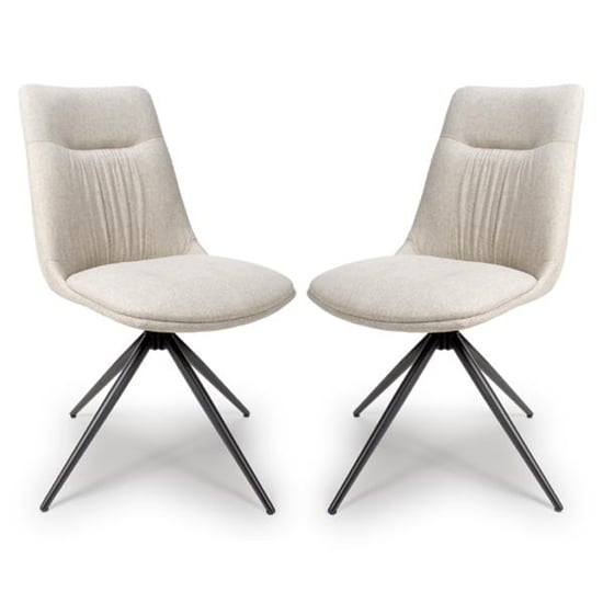 Buxton Swivel Natural Fabric Dining Chairs In Pair