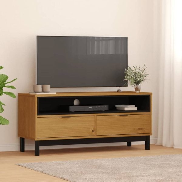 Buxton Wooden TV Stand With 2 Drawers 1 Shelf In Brown Black | Bed Sava
