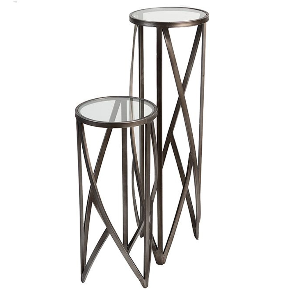 Byron Glass Metal Set Of 2 Decorative Pillar In Anthracite