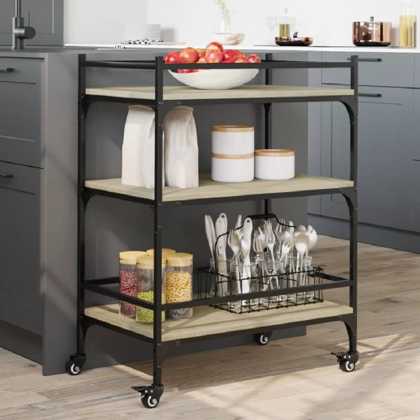 Byron Wooden Kitchen Trolley With 3 Shelves In Sonoma Oak | Bed Sava
