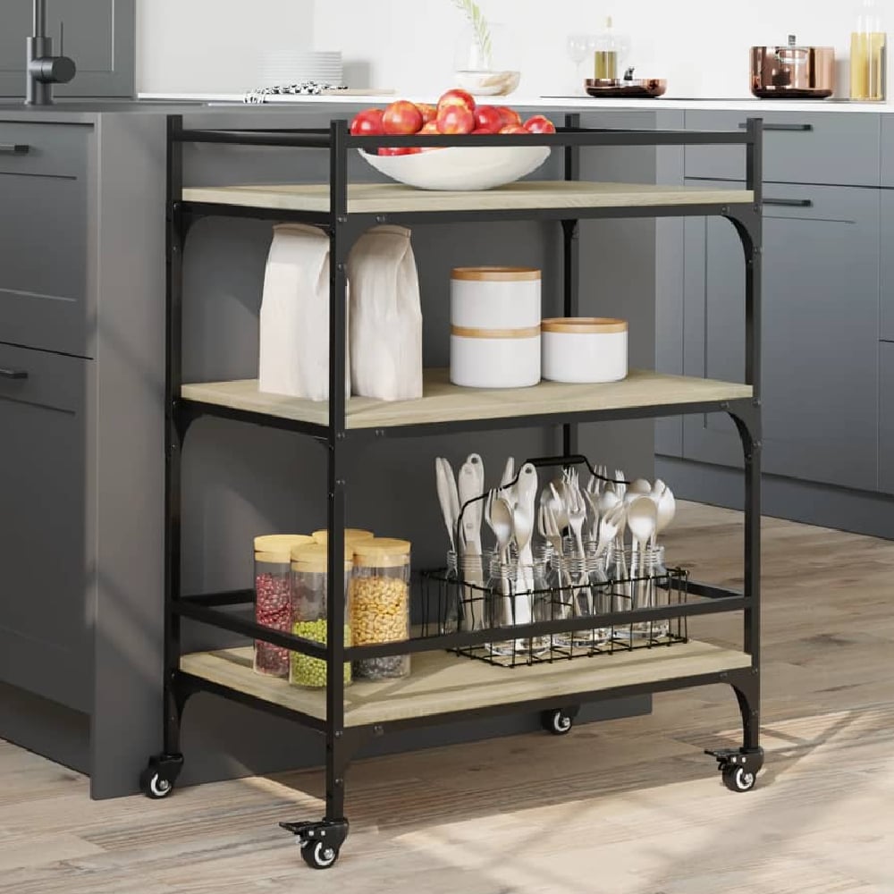 Byron Wooden Kitchen Trolley With 3 Shelves In Sonoma Oak