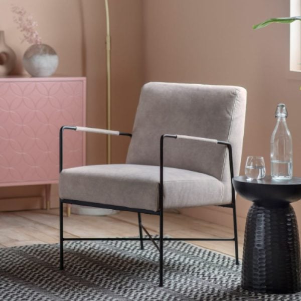 Cabazon Fabric Armchair With Metal Frame In Grey | Bed Sava