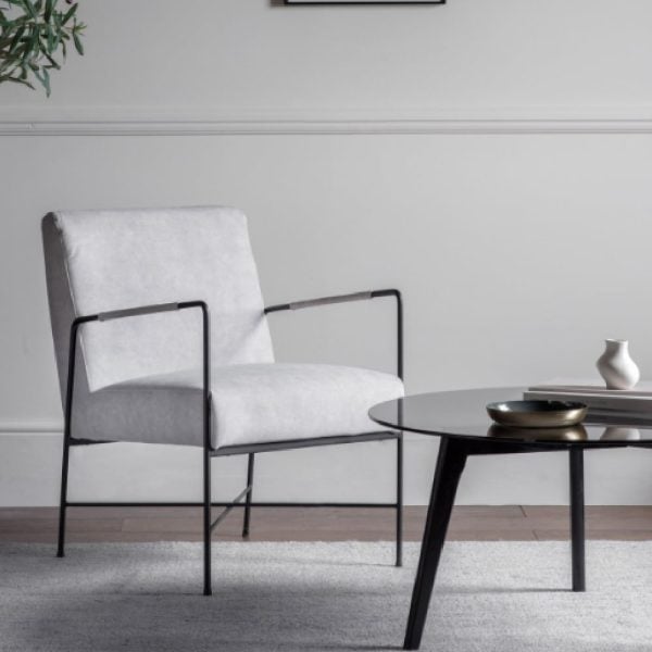 Cabazon Fabric Armchair With Metal Frame In White | Bed Sava