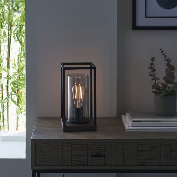 Cabazon Grey Tinted Glass Table Lamp In Black And Bronze | Bed Sava