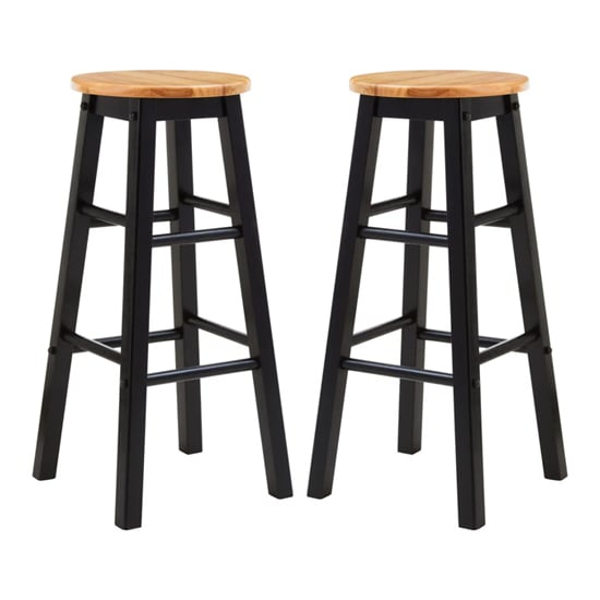 Cadell Black Tropical Hevea Wood Bar Stools In Pair