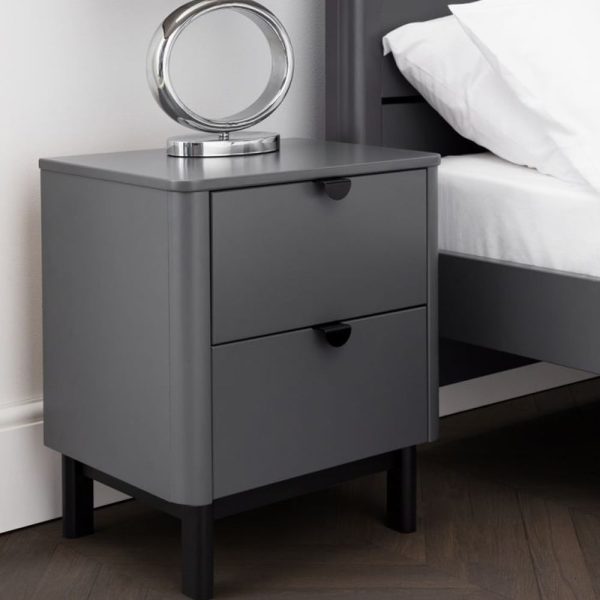 Cadhla Wooden Bedside Cabinet With 2 Drawers In Storm Grey | Bed Sava