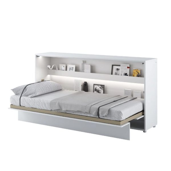 Cadillac Horizontal Wall Wooden Single Bed In Matt White | Bed Sava