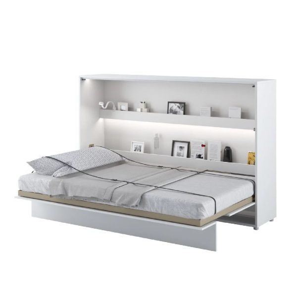 Cadillac Horizontal Wall Wooden Small Double Bed In Matt White | Bed Sava