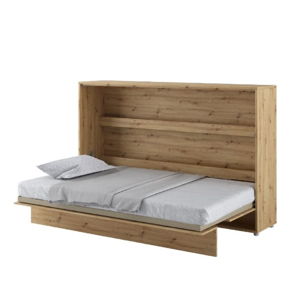 Cadillac Horizontal Wall Wooden Small Double Bed In Artisan Oak | Bed Sava