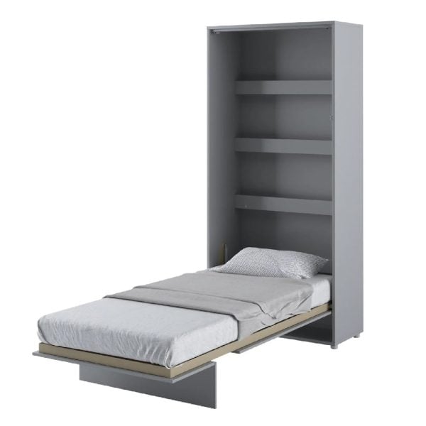 Cadillac Vertical Wall Wooden Single Bed In Matt Grey | Bed Sava