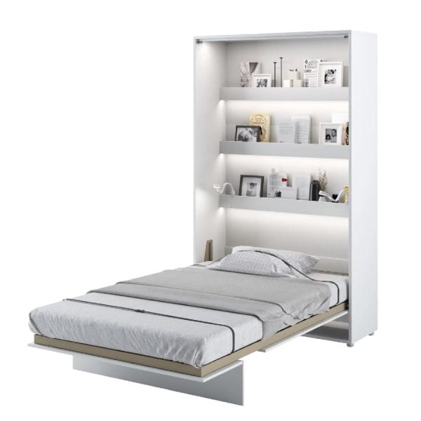 Cadillac Vertical Wall Wooden Small Double Bed In Matt White | Bed Sava