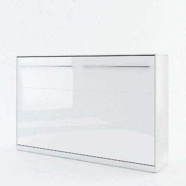Cadott High Gloss Horizontal Wall Small Double Bed In White | Bed Sava