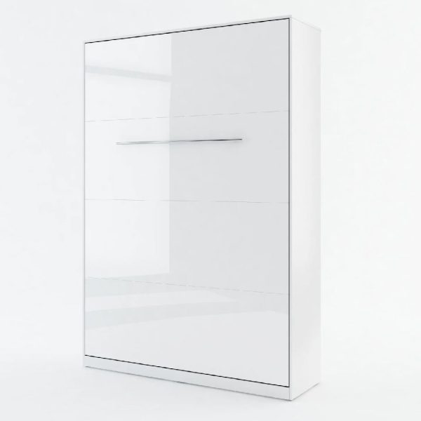 Cadott High Gloss Vertical Wall Double Bed In White | Bed Sava