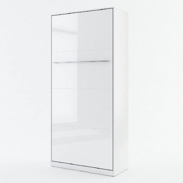 Cadott High Gloss Vertical Wall Single Bed In White | Bed Sava