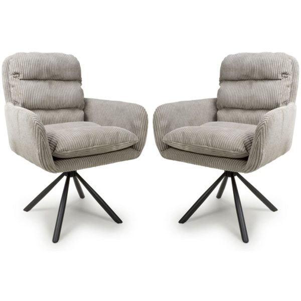 Cadott Mink Swivel Corduroy Fabric Dining Chair In Pair | Bed Sava