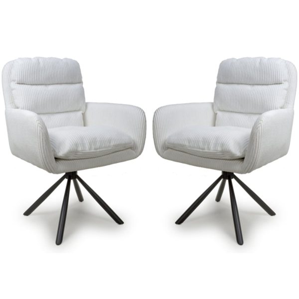 Cadott White Swivel Corduroy Fabric Dining Chair In Pair | Bed Sava