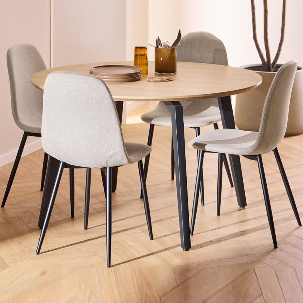 Cadott Wooden Dining Table With 4 Beige Chairs In Oak