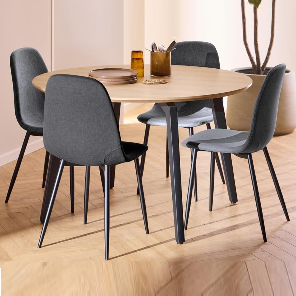 Cadott Wooden Dining Table With 4 Black Chairs In Oak
