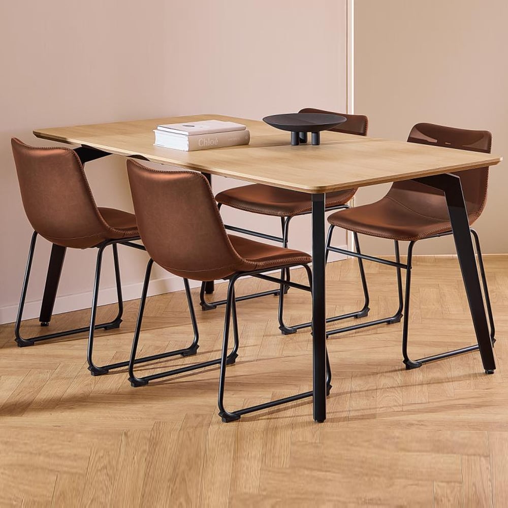 Cadott Wooden Dining Table With 4 Brandy Chairs In Oak