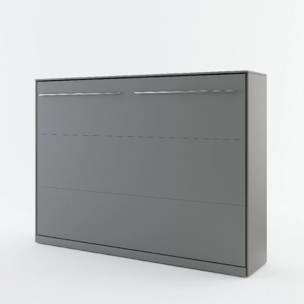 Cadott Wooden Horizontal Wall Double Bed In Matt Grey | Bed Sava