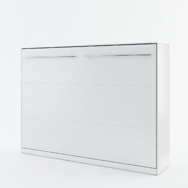 Cadott Wooden Horizontal Wall Double Bed In Matt White | Bed Sava