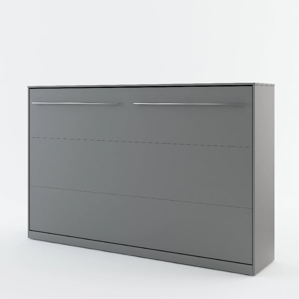 Cadott Wooden Horizontal Wall Small Double Bed In Matt Grey