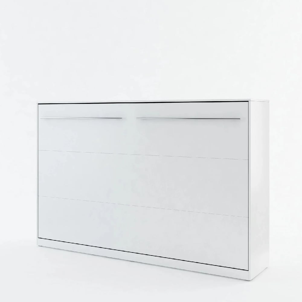 Cadott Wooden Horizontal Wall Small Double Bed In Matt White