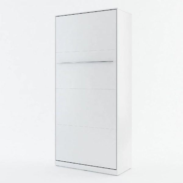 Cadott Wooden Vertical Wall Single Bed In Matt White | Bed Sava