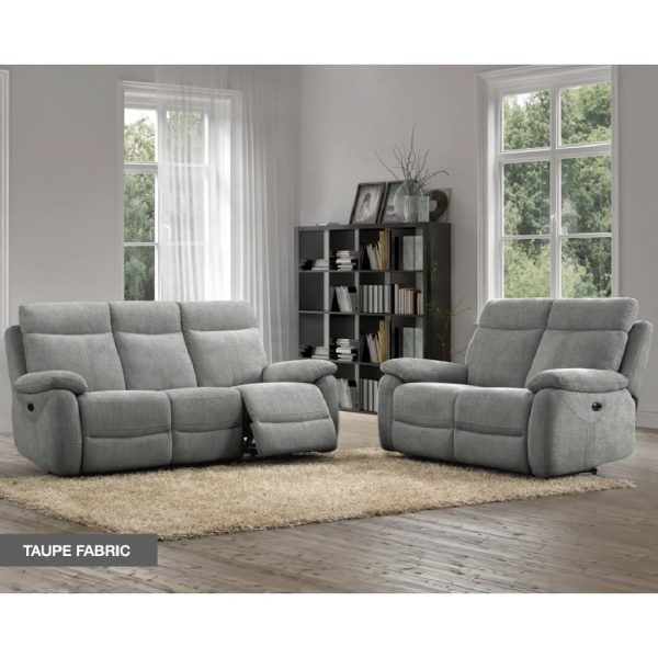 Caguas Fabric Recliner 3+2 Seater Sofa Set In Taupe | Bed Sava