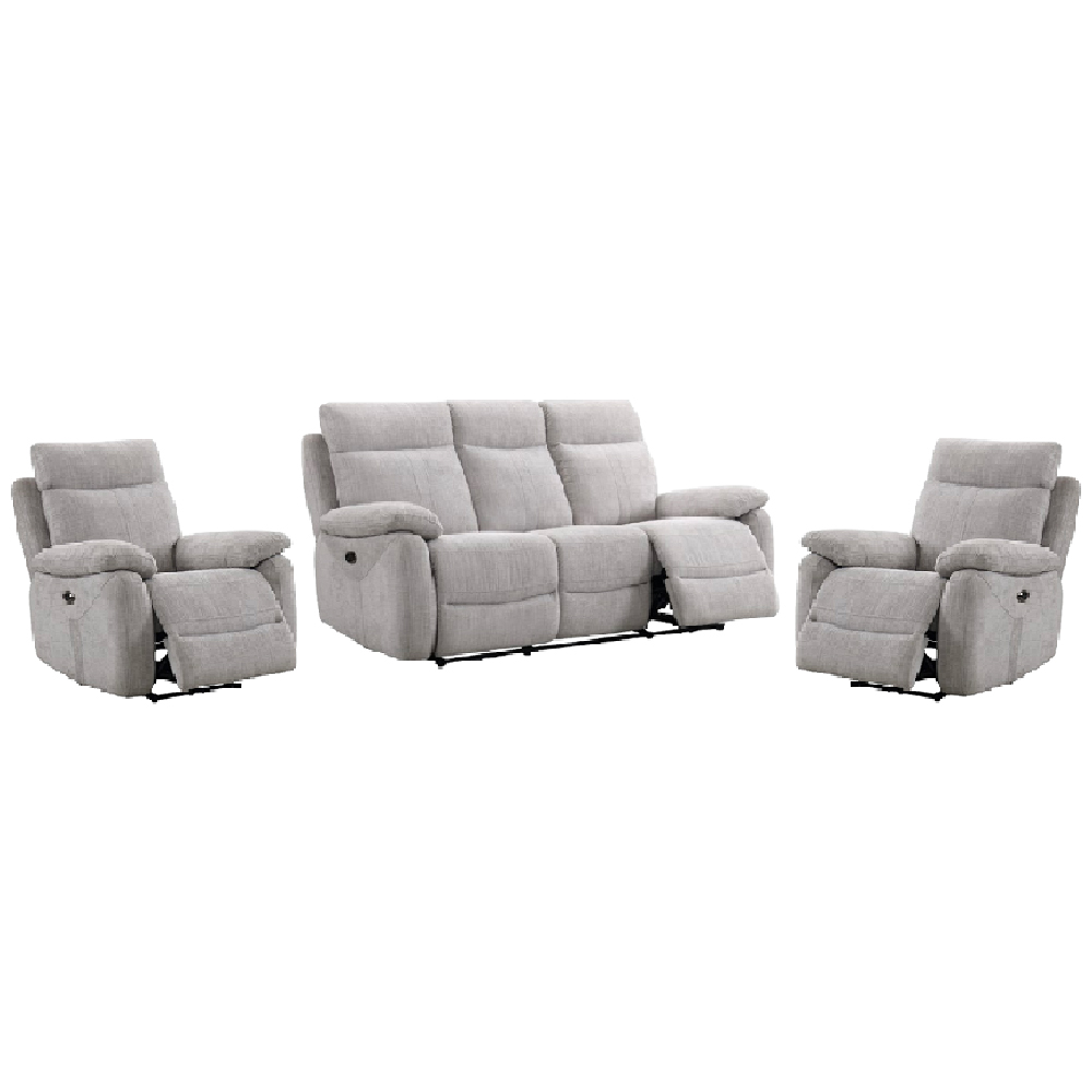 Caguas Fabric Recliner 3+1+1 Seater Sofa Set In Cement