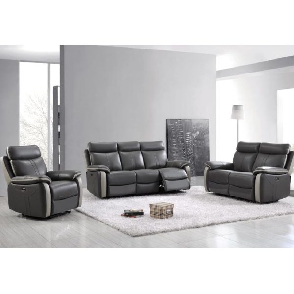 Caguas Leather Recliner Sofa Suite In Dual Tone Dark Grey | Bed Sava