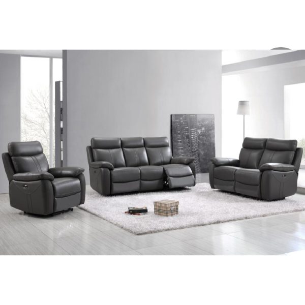 Caguas Leather Recliner Sofa Suite In Dark Grey | Bed Sava