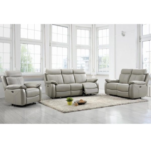 Caguas Leather Recliner Sofa Suite In Light Grey | Bed Sava