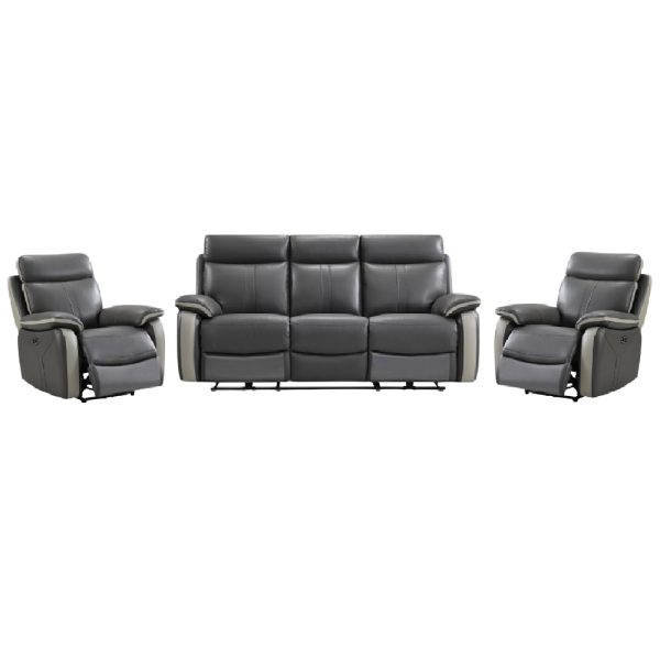 Caguas Leather Recliner 3+1+1 Seater Sofa Set In Dark Grey | Bed Sava
