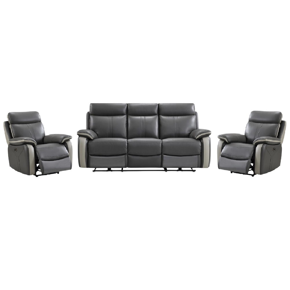 Caguas Leather Recliner 3+1+1 Seater Sofa Set In Dark Grey