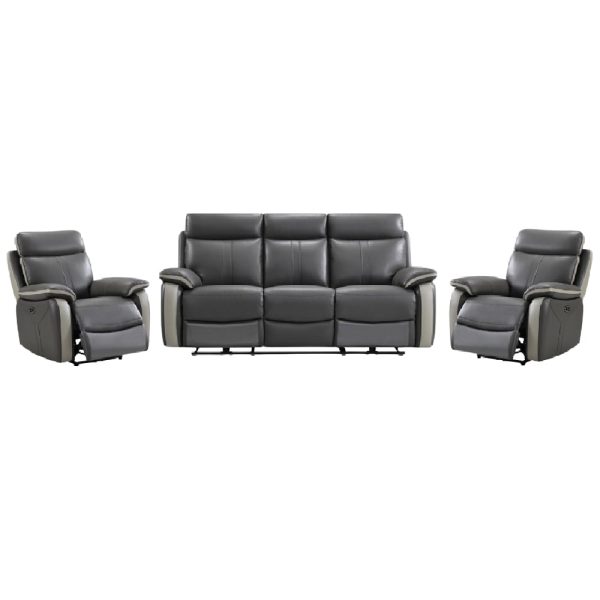 Caguas Leather Recliner 3+1+1 Seater Sofa Set In Dual Tone Dark Grey | Bed Sava