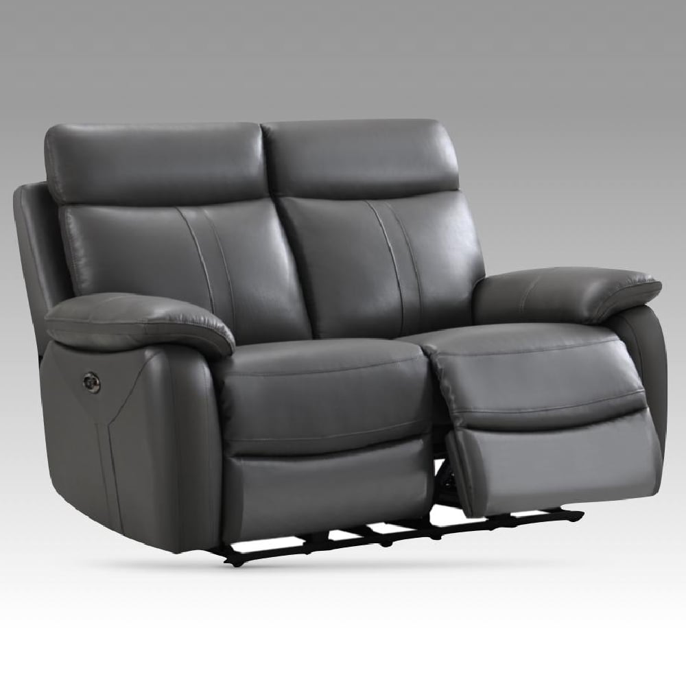 Caguas Leather Recliner 2 Seater Sofa In Dark Grey