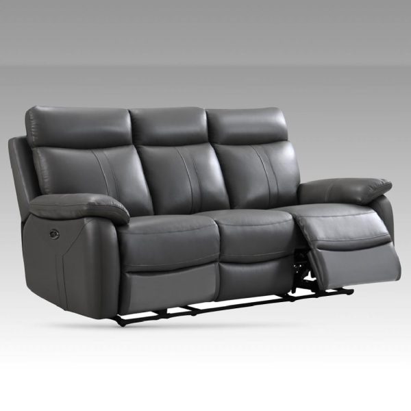 Caguas Leather Recliner 3 Seater Sofa In Dark Grey | Bed Sava