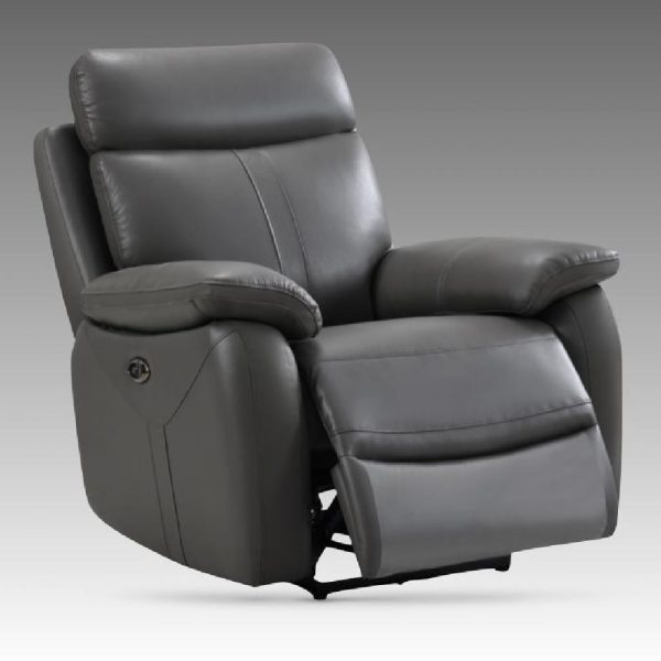 Caguas Leather Recliner 1 Seater Sofa In Dark Grey | Bed Sava